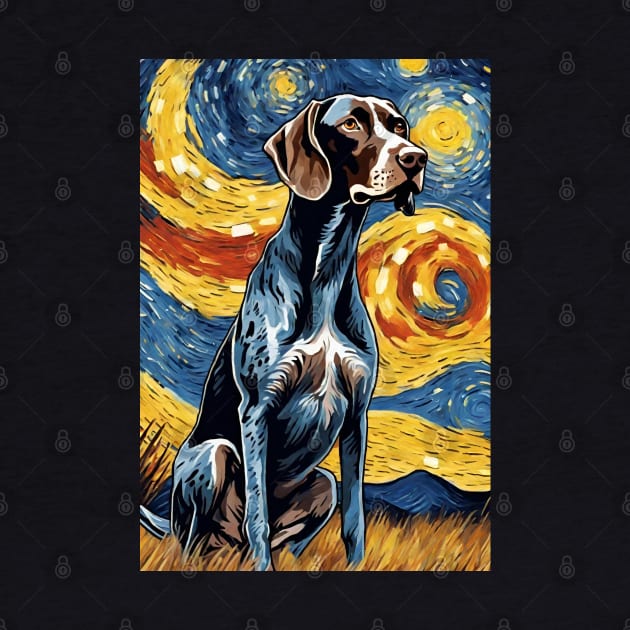 German Shorthaired Pointer Dog Breed Painting in a Van Gogh Starry Night Art Style by Art-Jiyuu